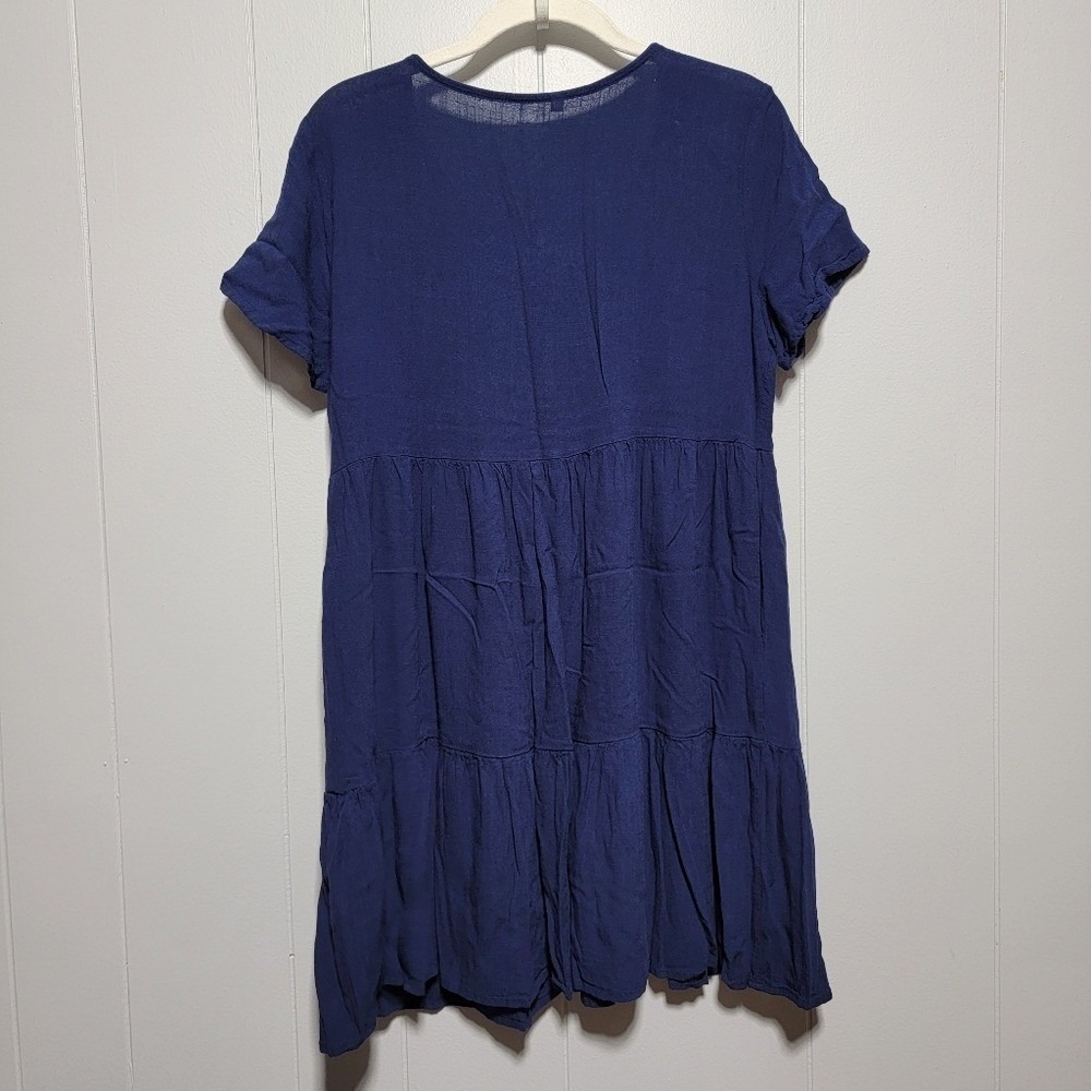 Navy Blue Button-Front Short Sleeve Dress‎ - Picture 5 of 5